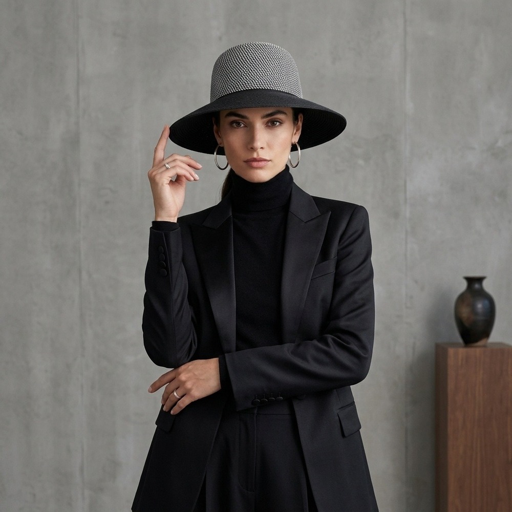 Magid Hats Women Black White Paper Straw Wide Brim Sun Hat Two Tone Beach Hat